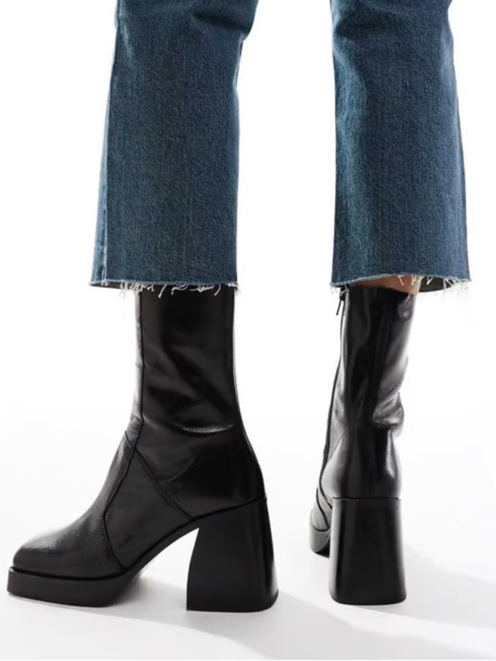 ASOS Design Rover heeled platform leather boots in black - Picture 2 of 5